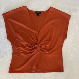 Halogen Orange Ruched Short Sleeve Rayon/Spandex Shirt S